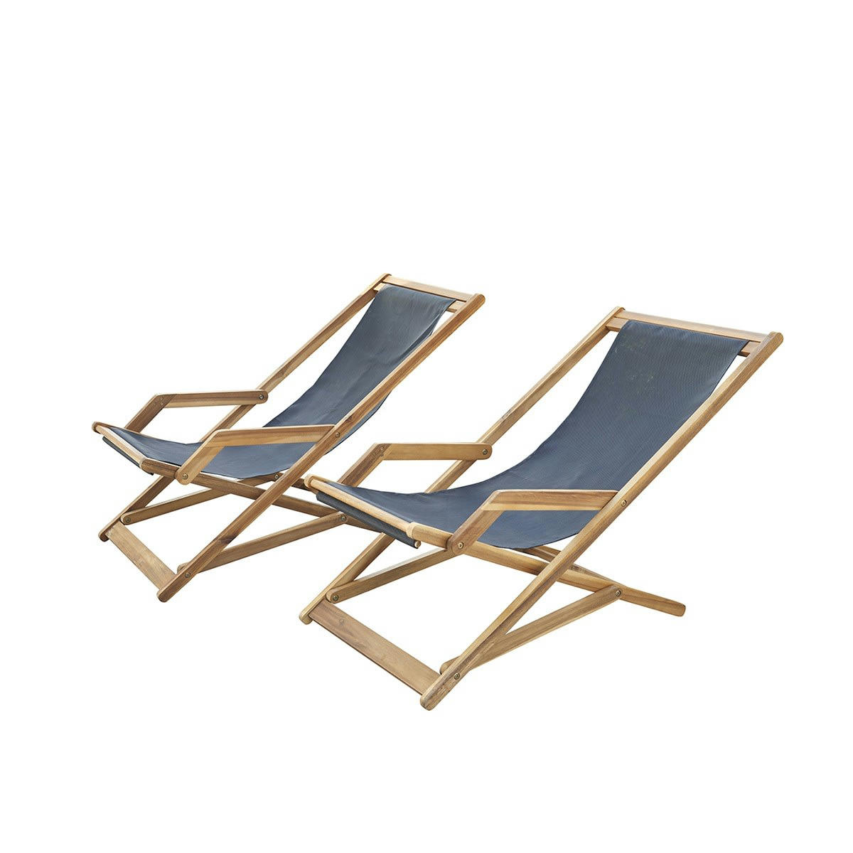 HANOÏ - 2 transats en acacia massif et textilène noir