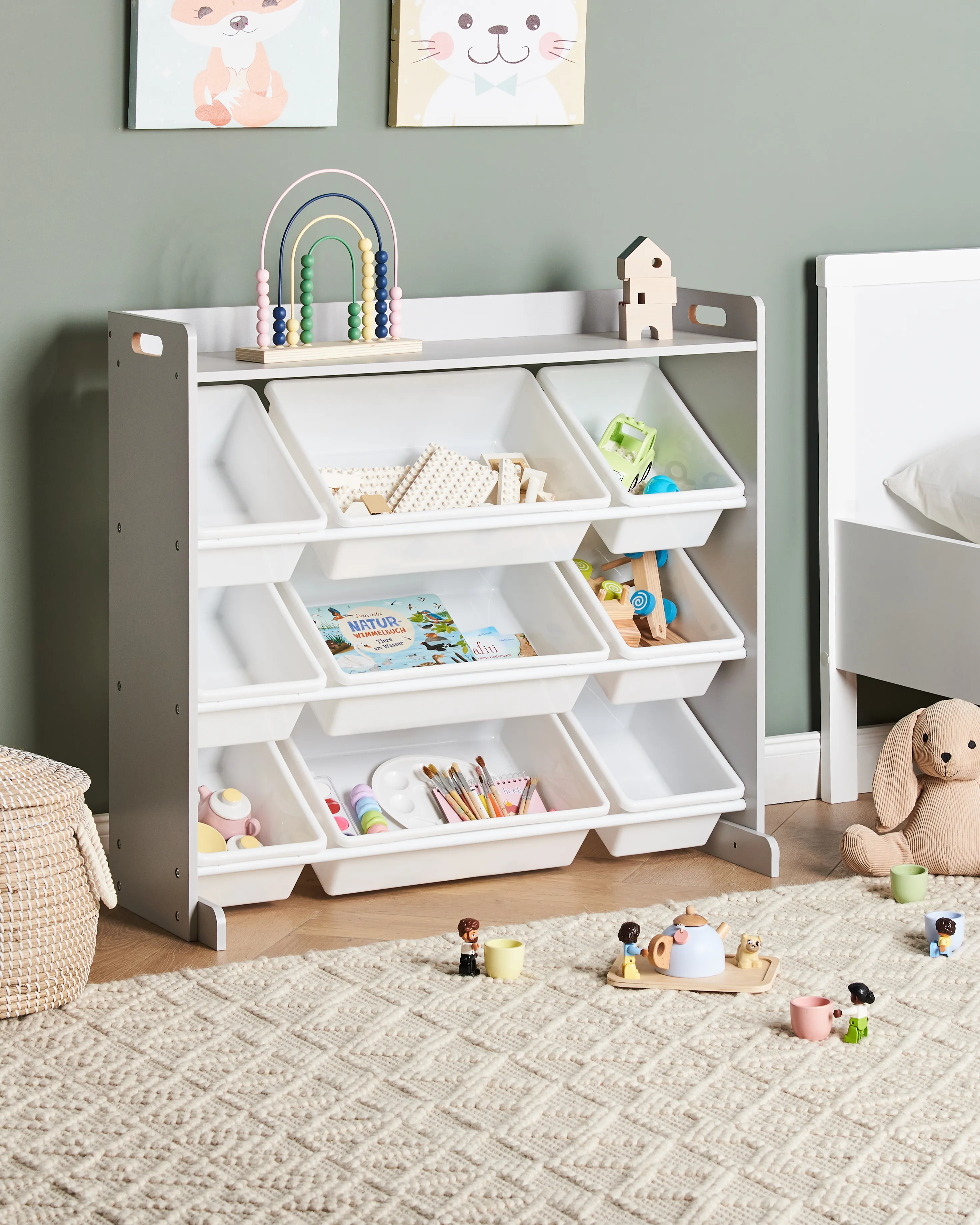 Shelf with 9 Storage Boxes COLLIE 78 cm Grey