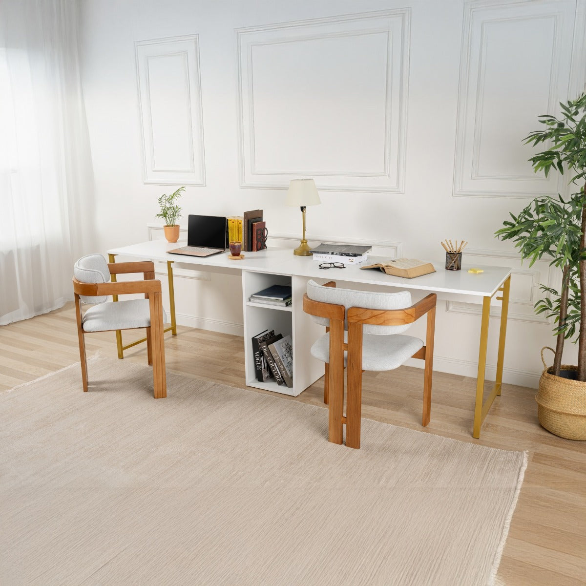 Giga Meubel - Bureau Wit Hout - 240x60x74cm - Twin