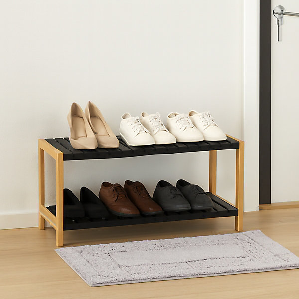 Etagère à chaussures en bambou meuble à chaussure de 2 étagères coloris Noir - Longueur 70 X Profondeur 26 X Hauteur 36 cm