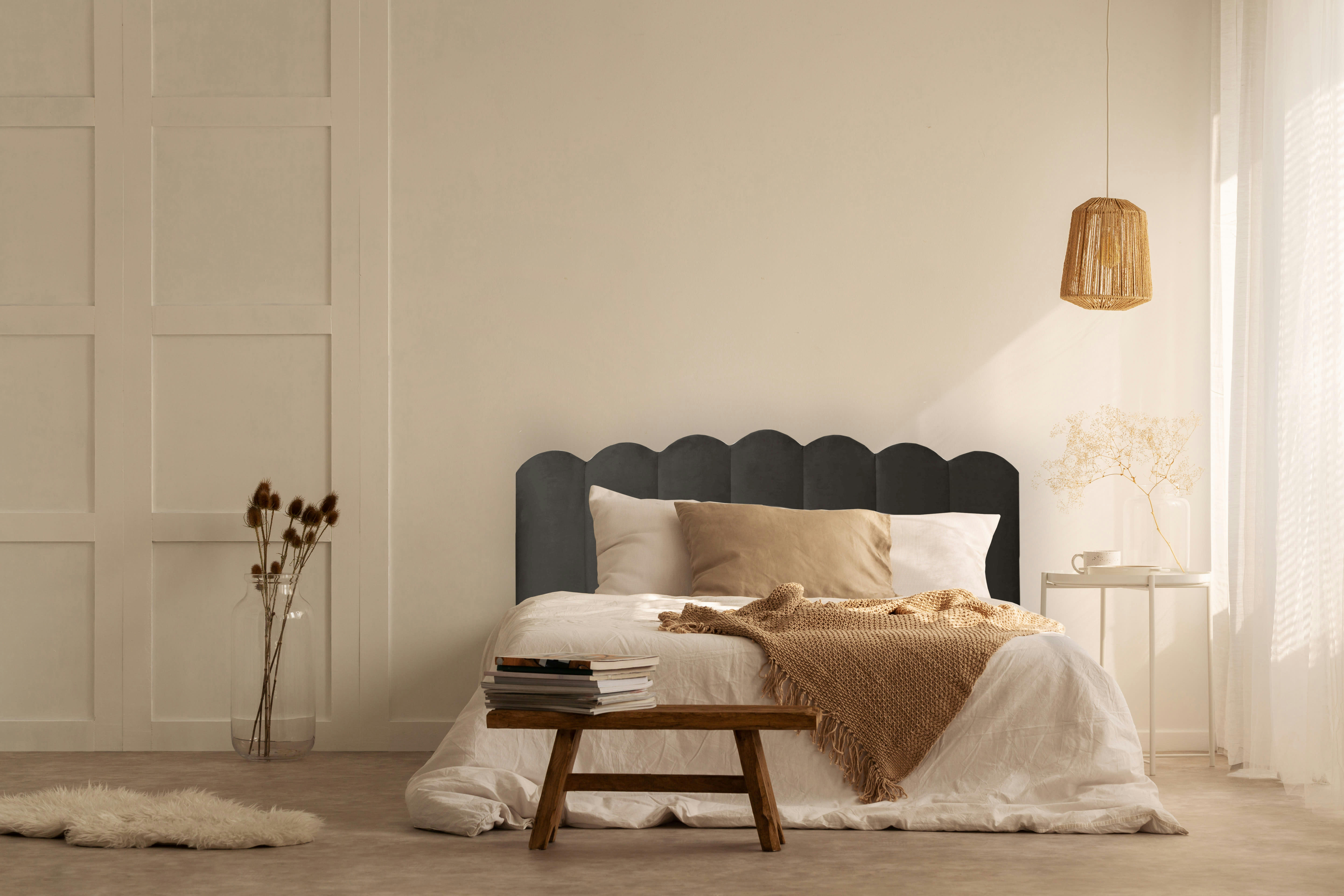 SHELL - Tête de lit tapissée en velours terre 160x74cm