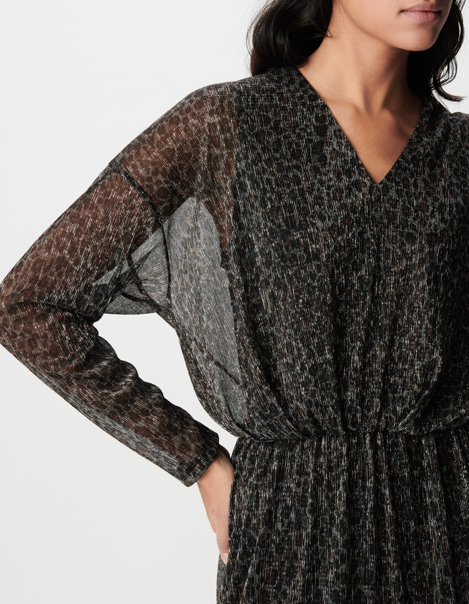 Robe courte noire lurex motif léopard Femme