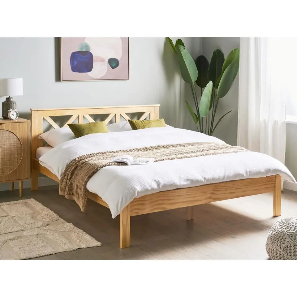 TANNAY - Tweepersoonsbed - Lichthout - 160 x 200 cm - Dennenhout