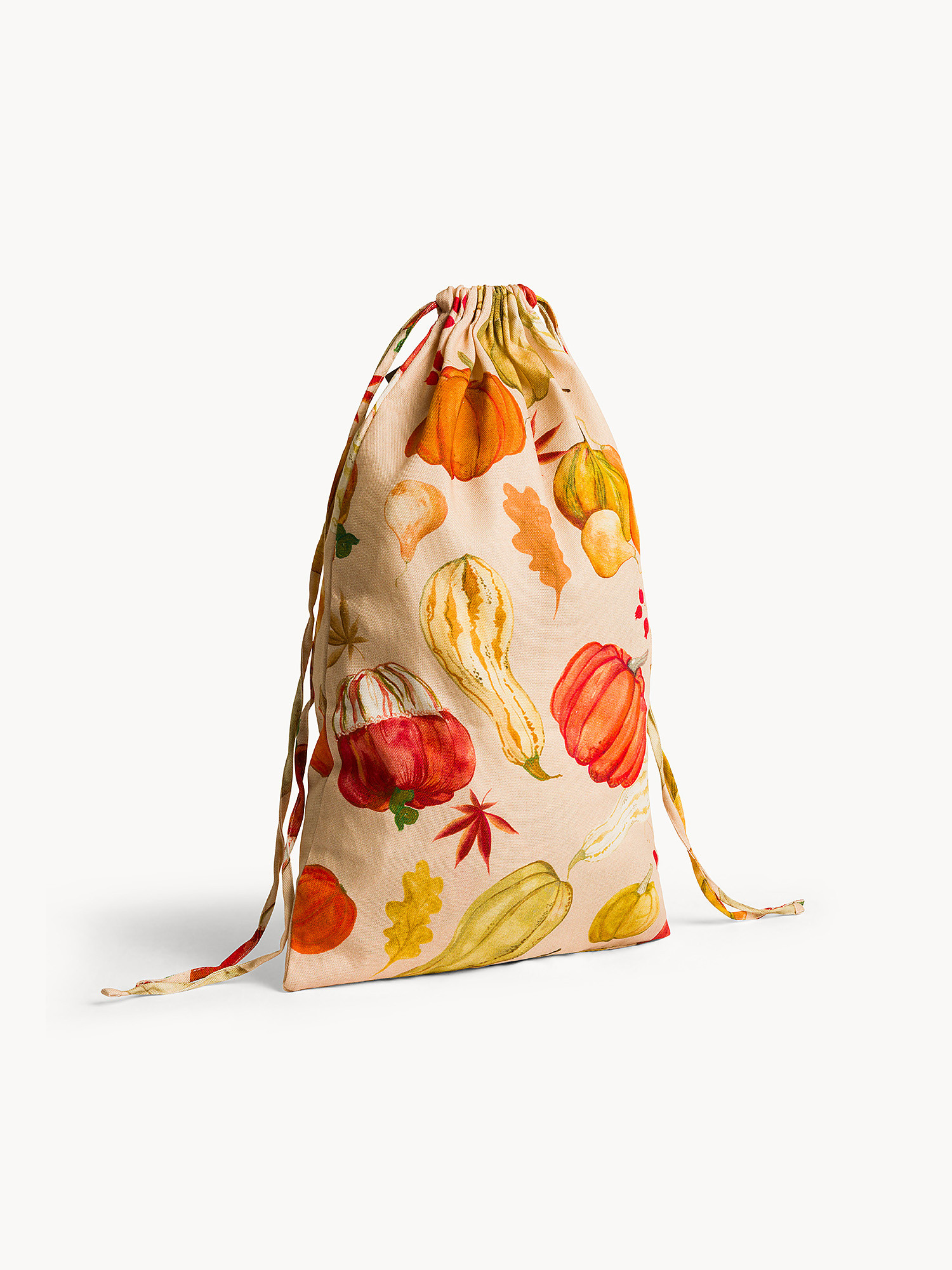 Sacchetto con lacci regolabili in panama di puro cotone stampa zucche