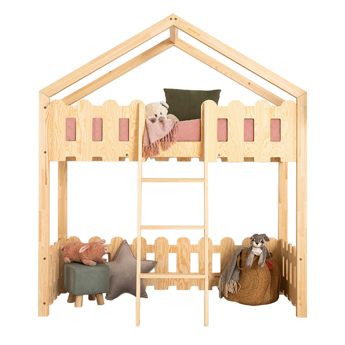 LEXIE - Lit cabane mi-hauteur 70x140 sommier inclus naturel