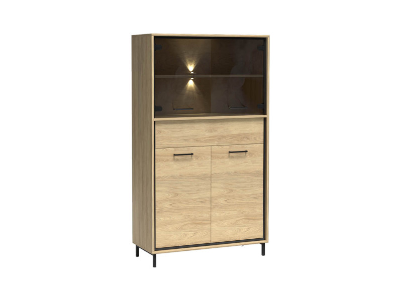 Witryna Niska MILAN 92 cm Hikora Nóżki Metal Cichy Domyk Nowoczesna
