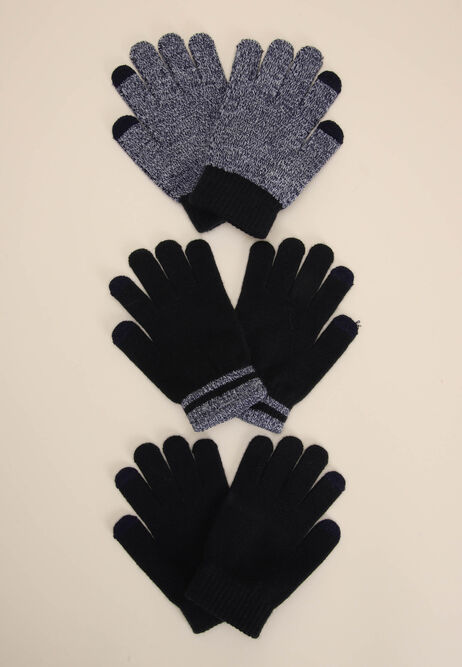 Older Boys 3pk Navy Touchscreen Magic Gloves