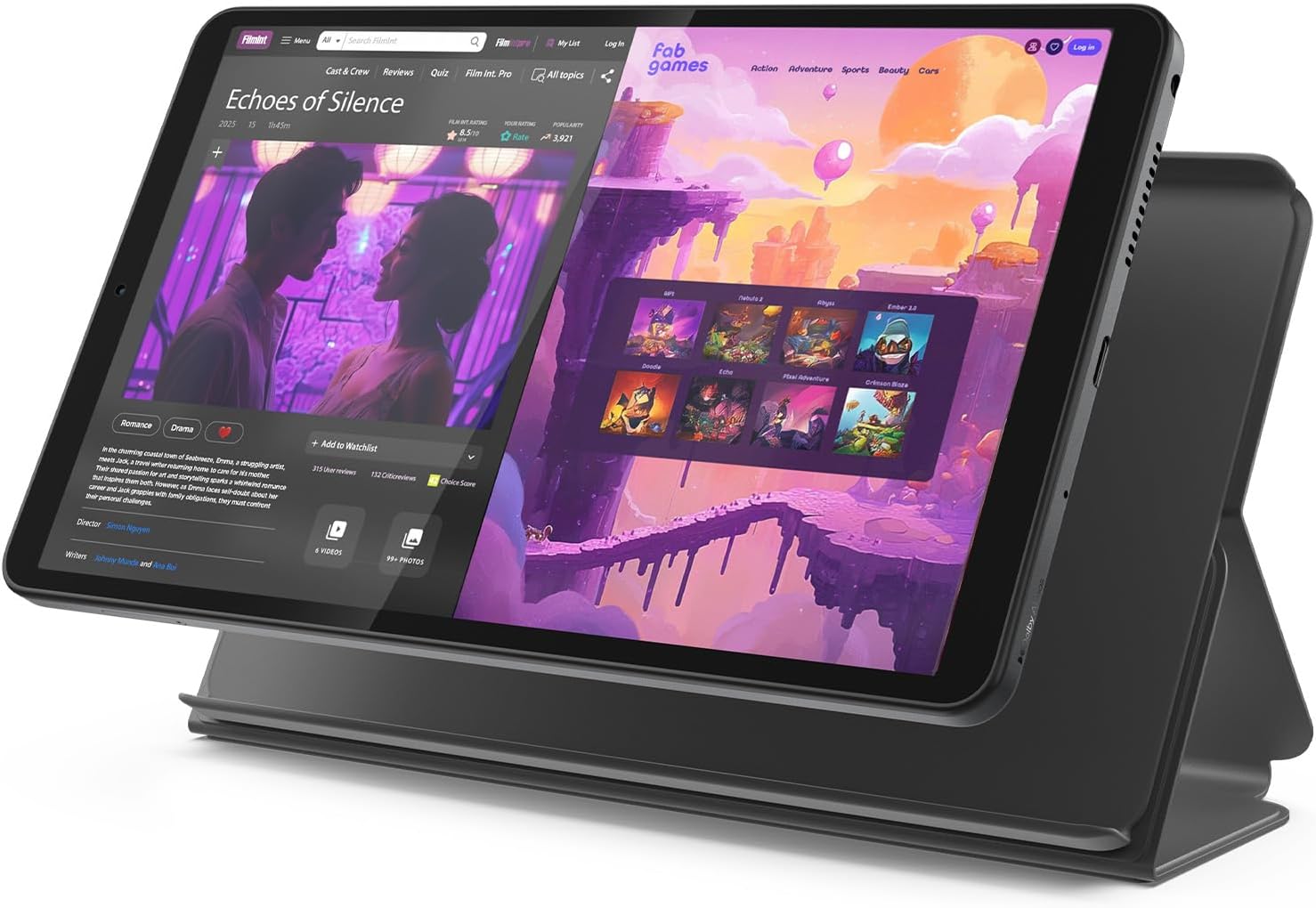 Lenovo Tab One - Lightweight Tablet - up to 12.5 Hours of YouTube Streaming - 8.7 HD Display - 4 GB Memory - 64 GB Storage - MediaTek Helio G85 - Includes Folio Case