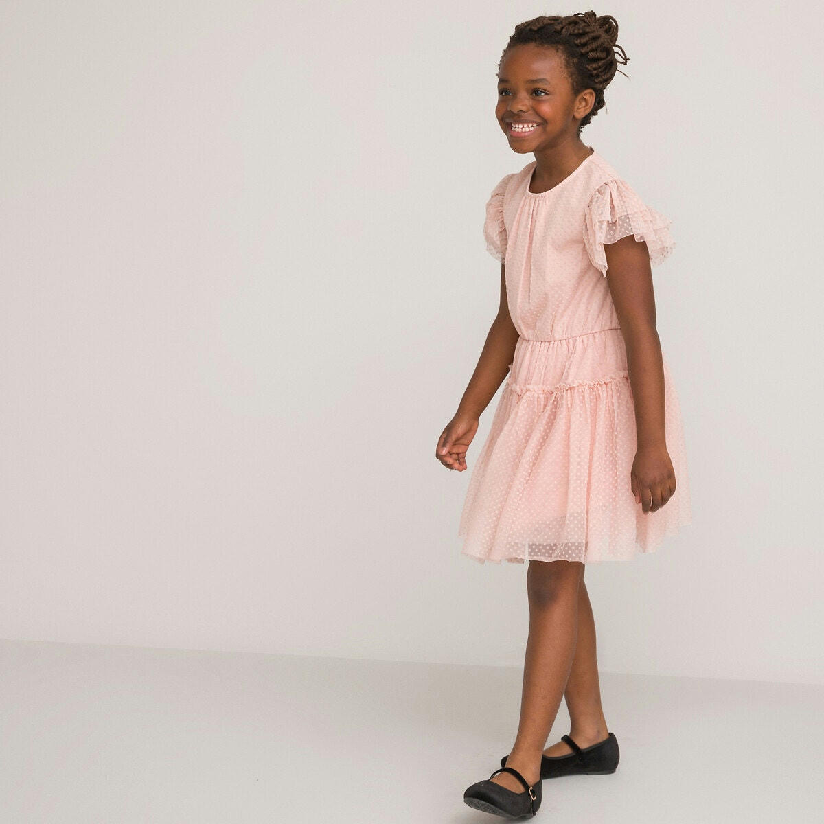 Robe manches courtes en tulle plumetis