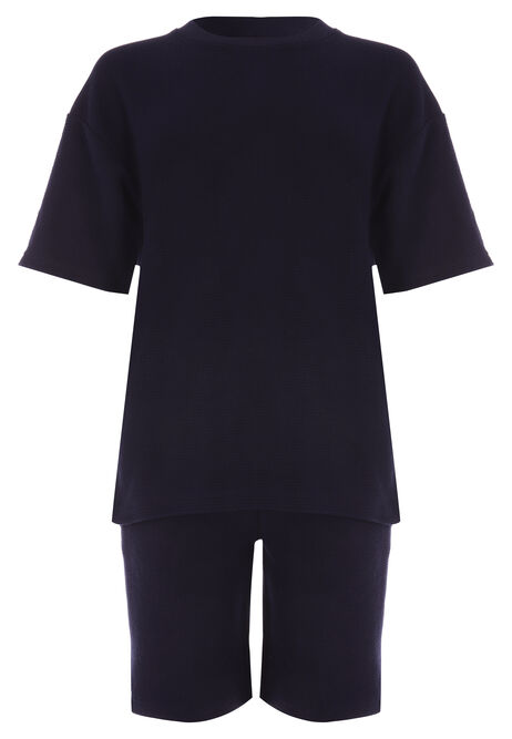 Older Boys Navy Waffle Textured Short Pyjama Set