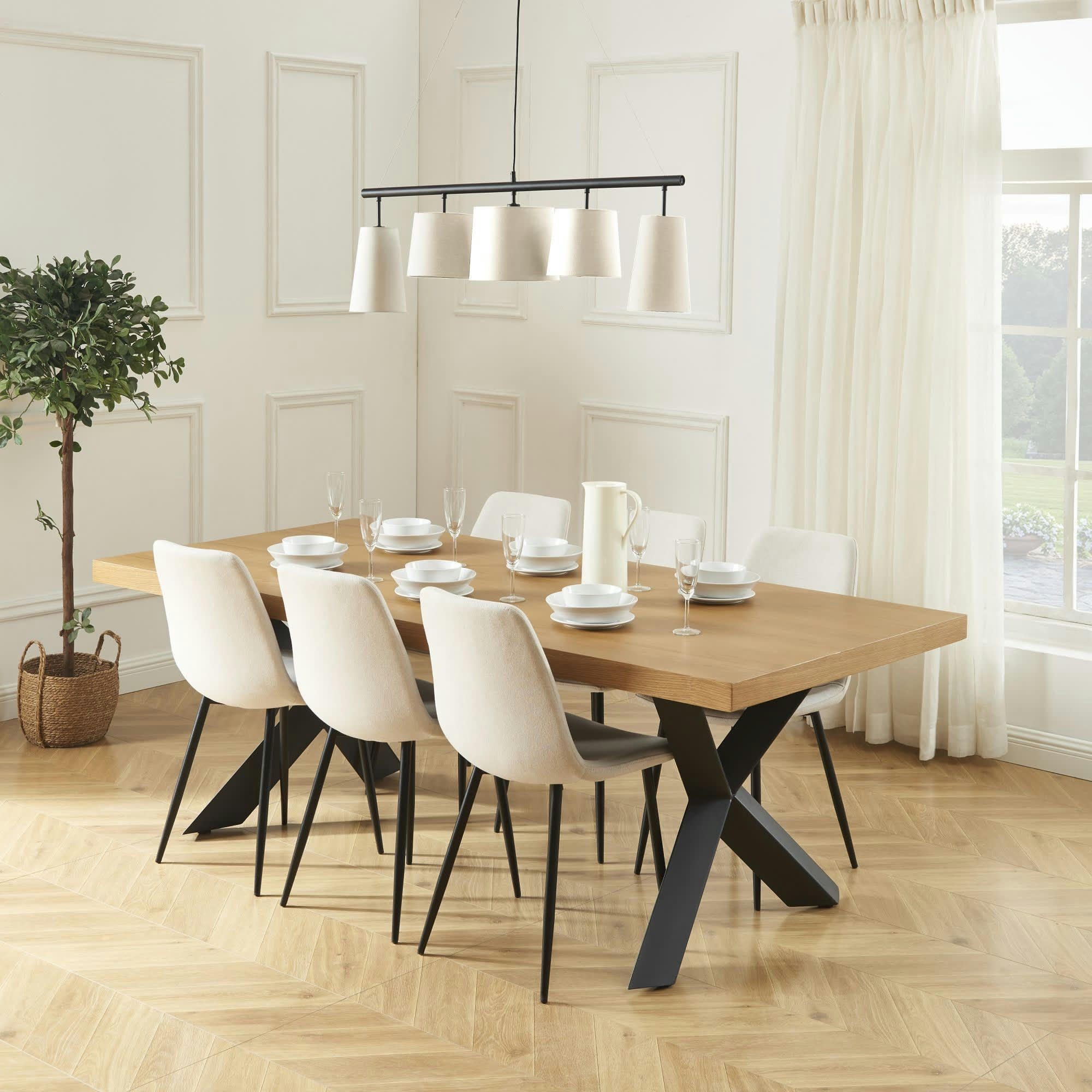 PLATON - Table à manger  placage chêne et métal noir 220cm