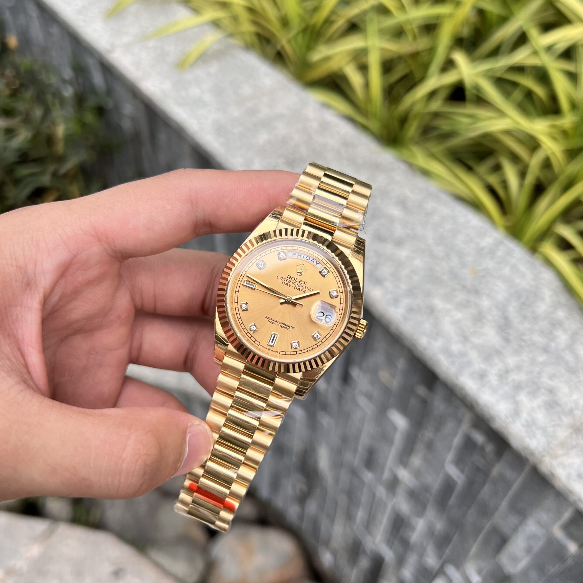 Rolex Day-Date YG Plated Champagne Dial CZ Diamonds 40mm Replica