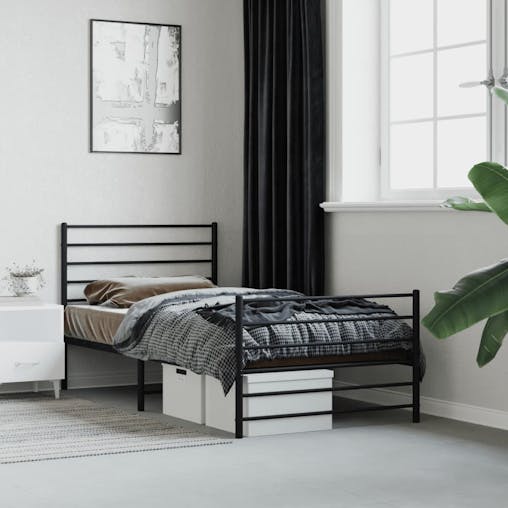 NNEVL Metal Bed Frame with Headboard and Footboard Black 106x203 cm King Single Size