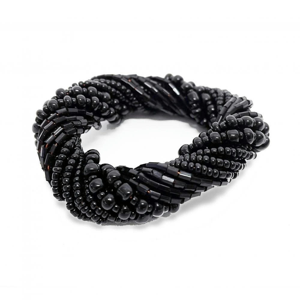 BEADED - Rond de serviette en perles noir set de 4