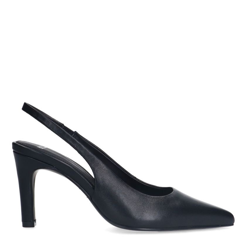 Manfield Zwarte leren slingbacks