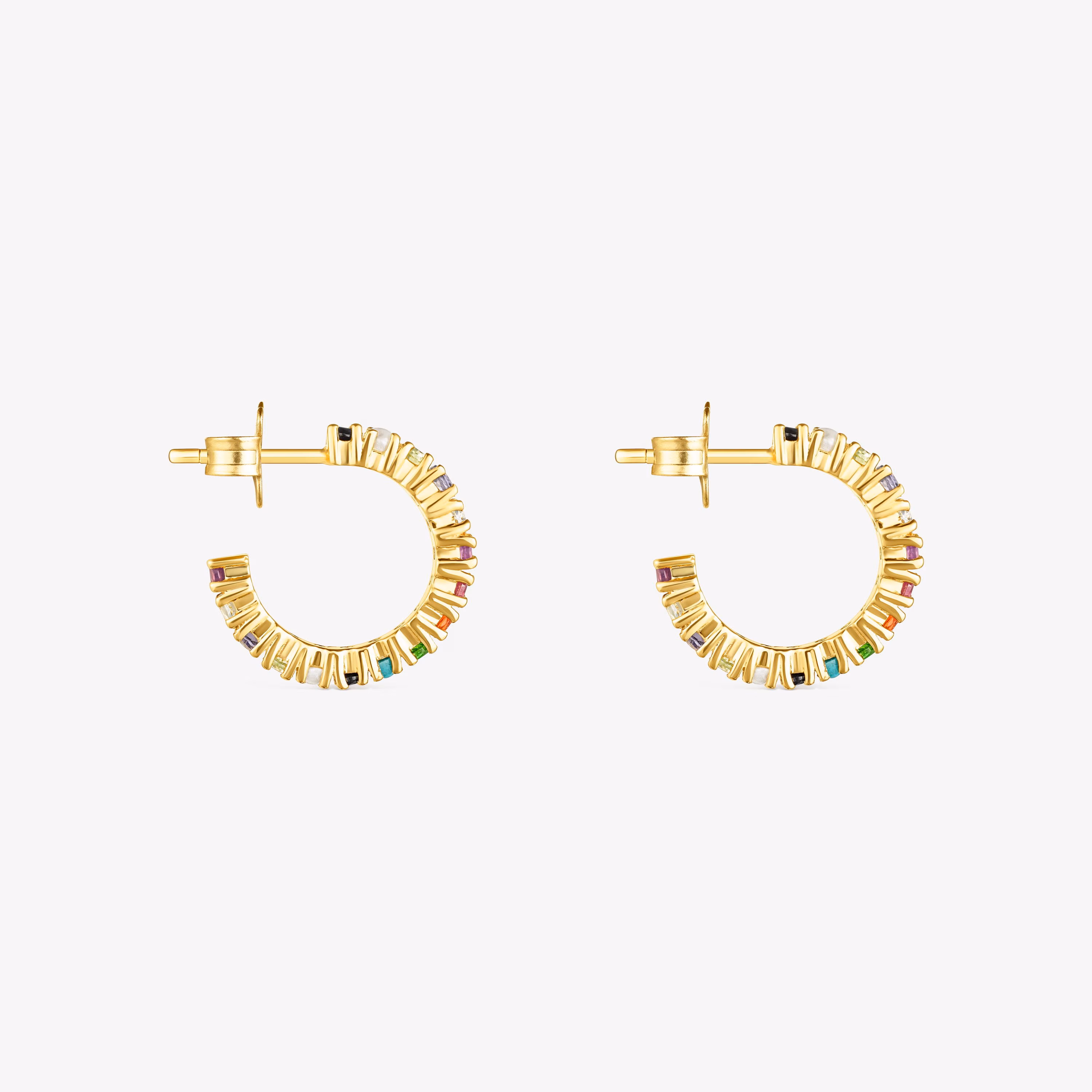 Pendientes aro con baño de oro 18 kt sobre plata y gemas Straight Color