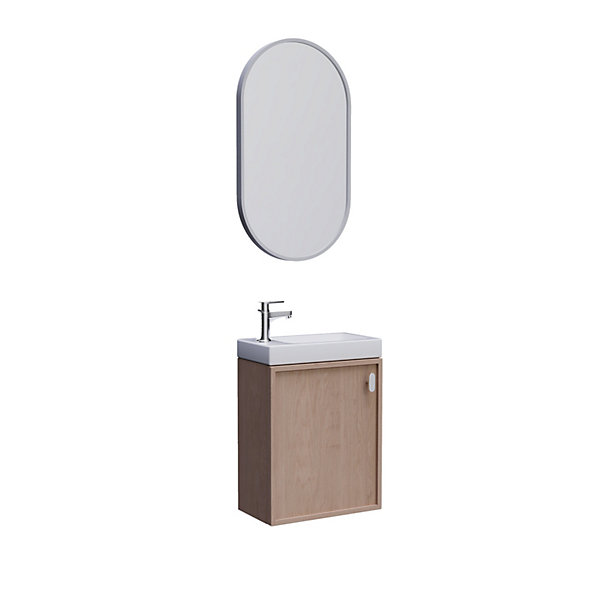Ensemble meuble lave-mains décor chêne FRAME   miroir