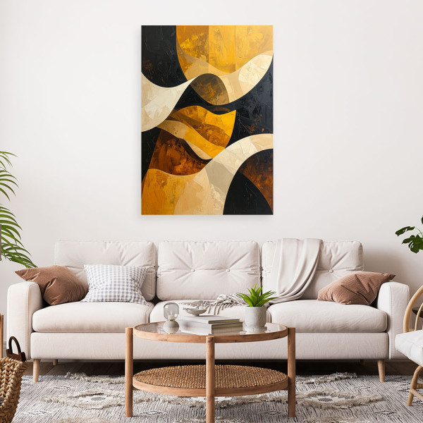 Obraz do salonu sypialni biura loftu, Abstrakcja linie fale zółty 20x30