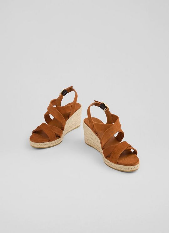 Mariana Tan Suede Multi Strap Wedges