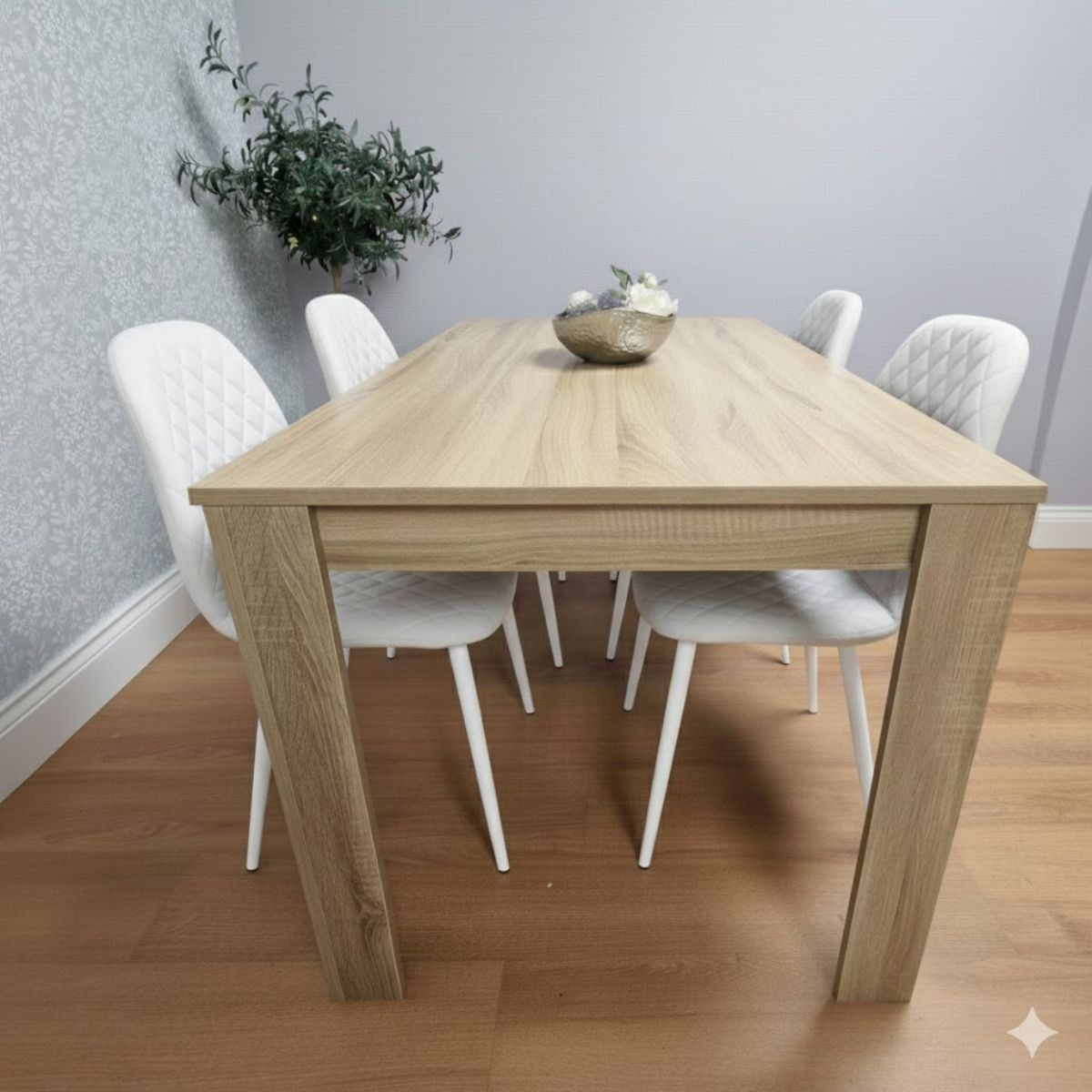 KOSY KOALA Dining Table Set Oak Effect Table With 4 White Chairs Dining Room Furniture