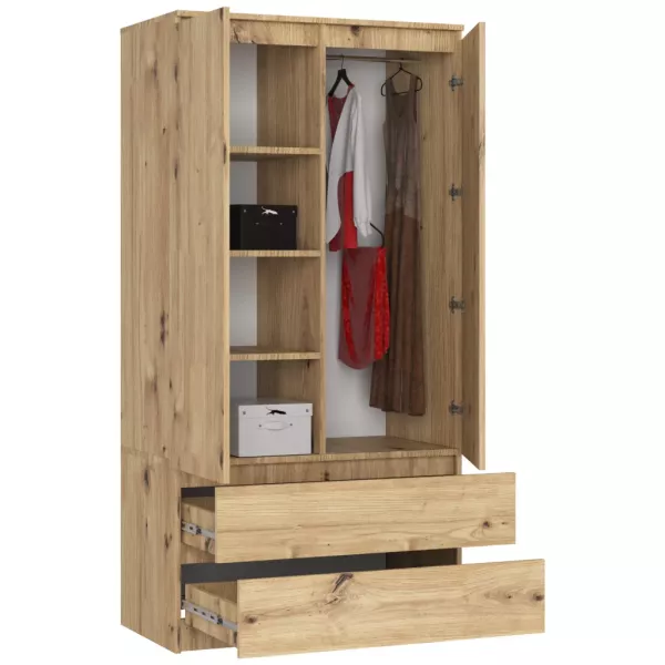 Szafa do sypialni, 2 szuflady, DORMI, 90x51x180, artisan, mat | TYLETEGOTU