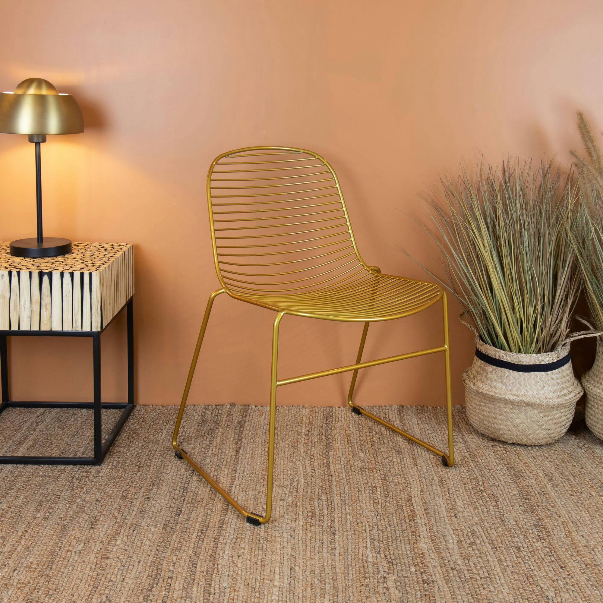 MONTAUK - Lot de 2 chaises empilables en métal doré