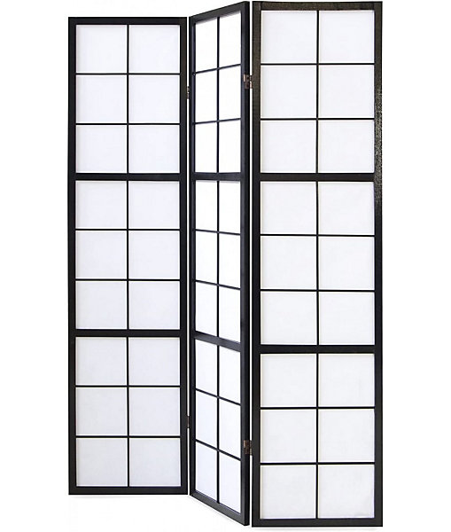 Paravent japonais Shoji en bois noir de 3 pans