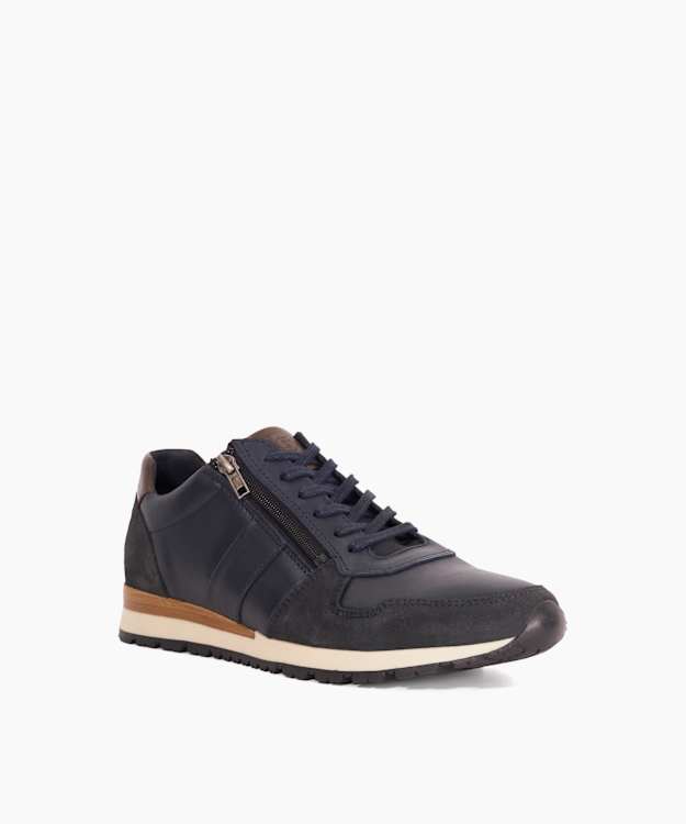 Thame Navy - Zip Up Leather Trainers