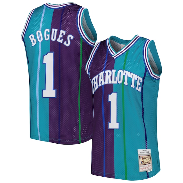 Muggsy Bogues Charlotte Hornets  Hardwood Classics 1992/93 Split Swingman Jersey - Teal/Purple