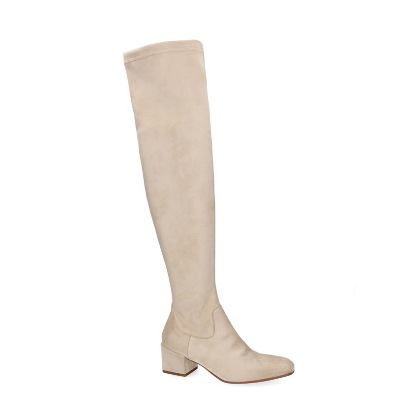 Manfield Beige suèdine overknee laarzen