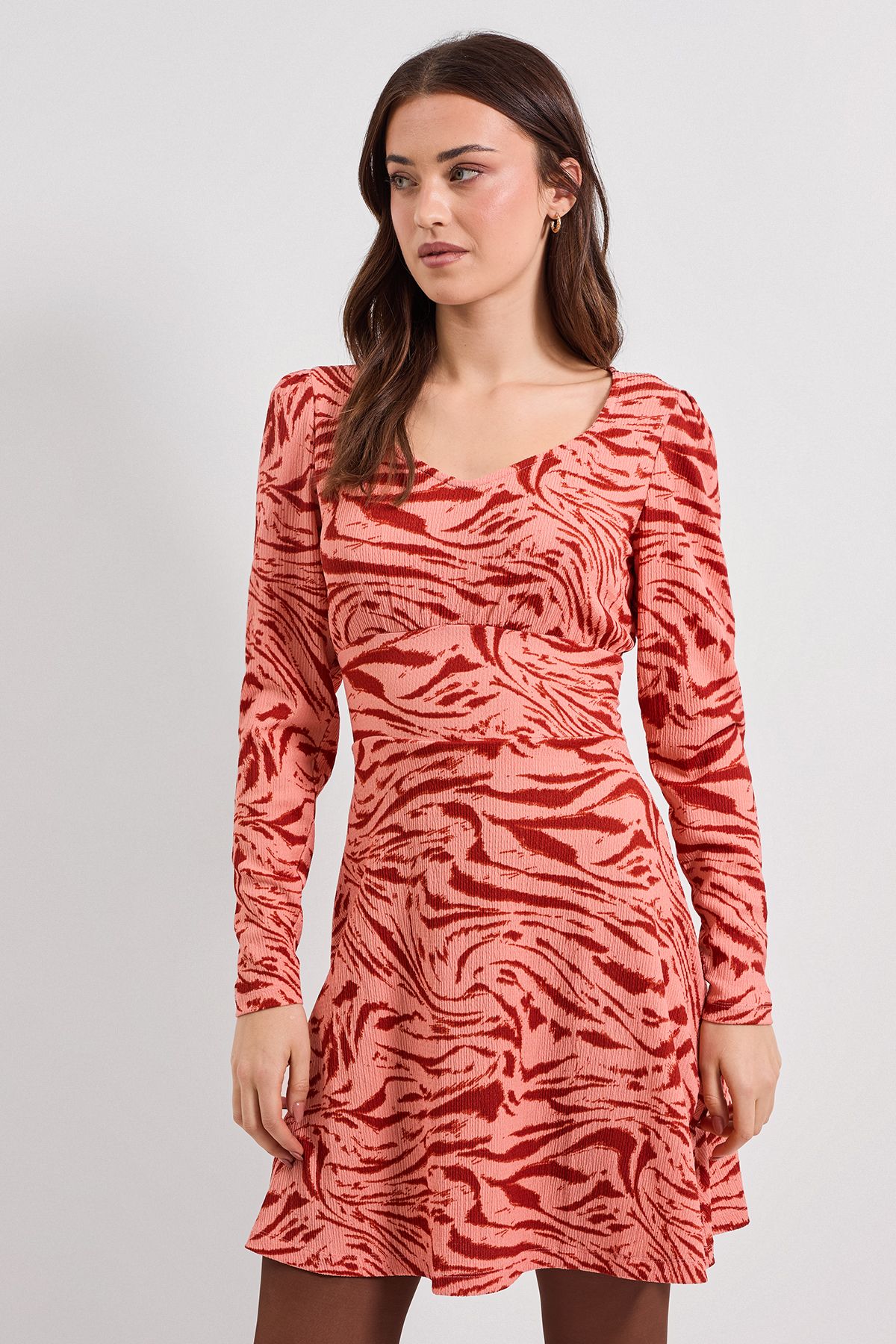 Dorothy Perkins Pink Animal Sweetheart Neckline Empire Seam Mini Dress