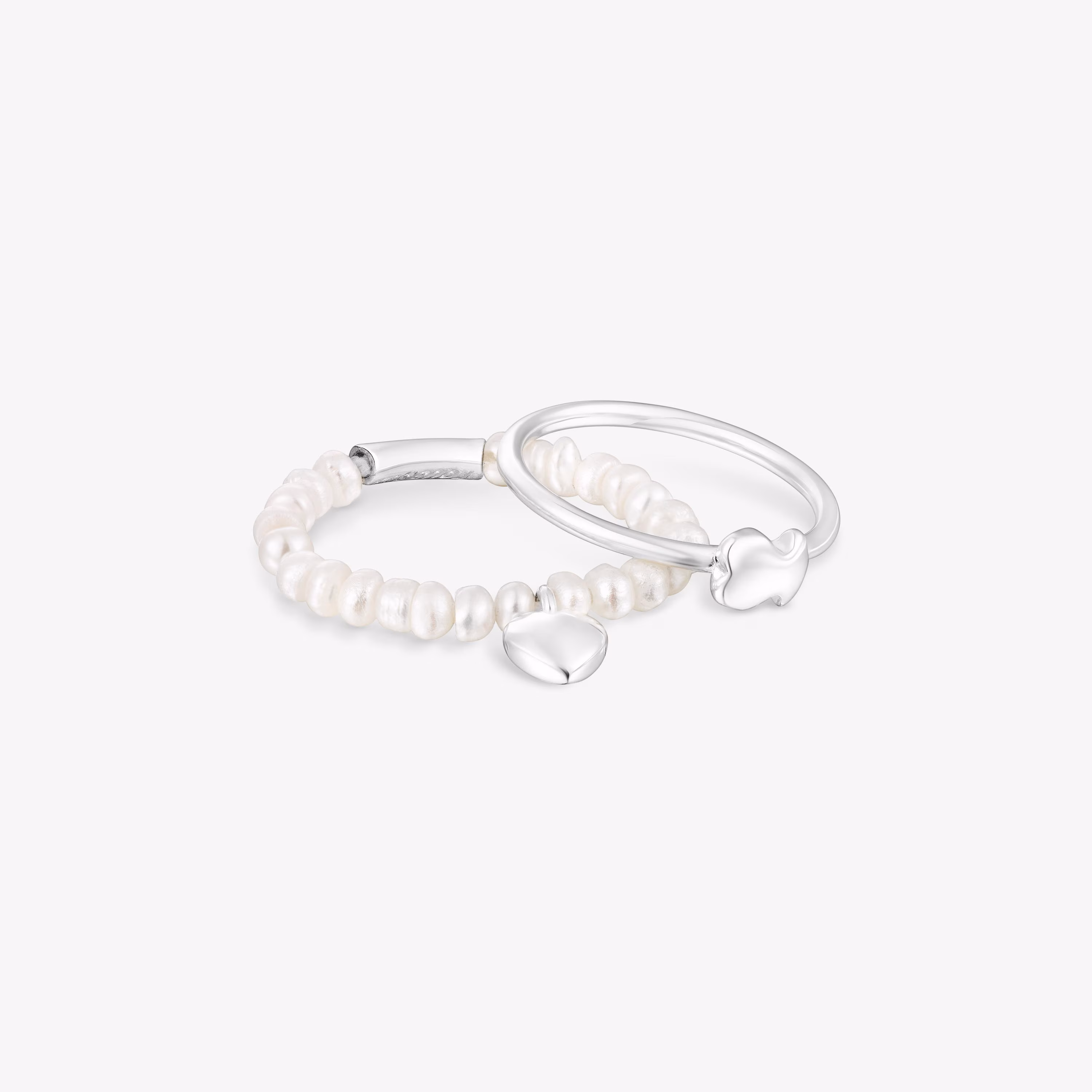 Pack de anillos de plata y perlas cultivadas, corazón y oso Mini Icons