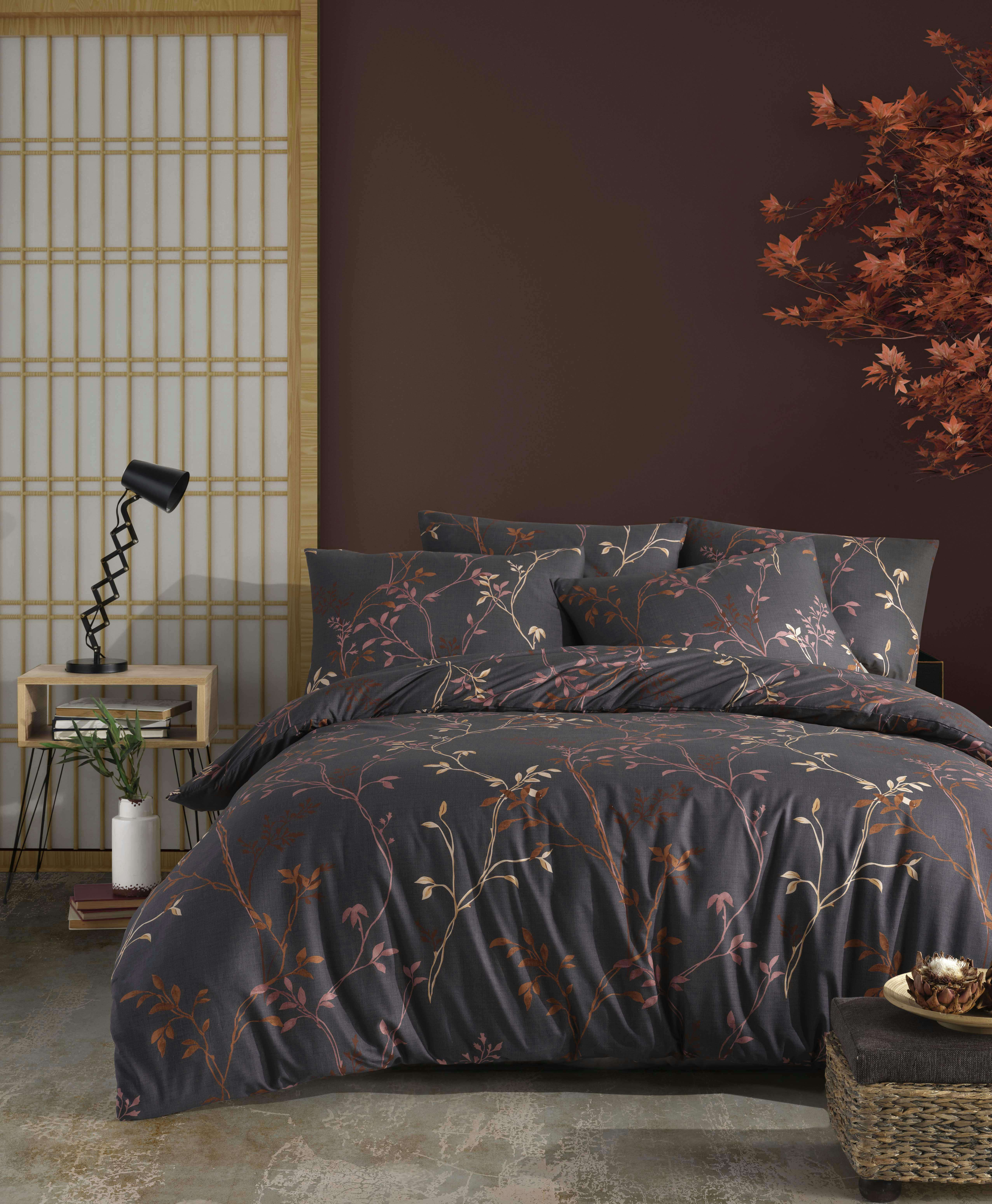 FIONA MARRON - Parure housse de couette 200x200 cm et 2 taies d'oreiller 65x65 cm