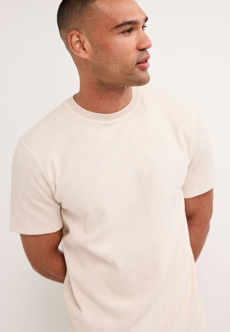 Mens Ecru Textured Cotton Rich T-Shirt