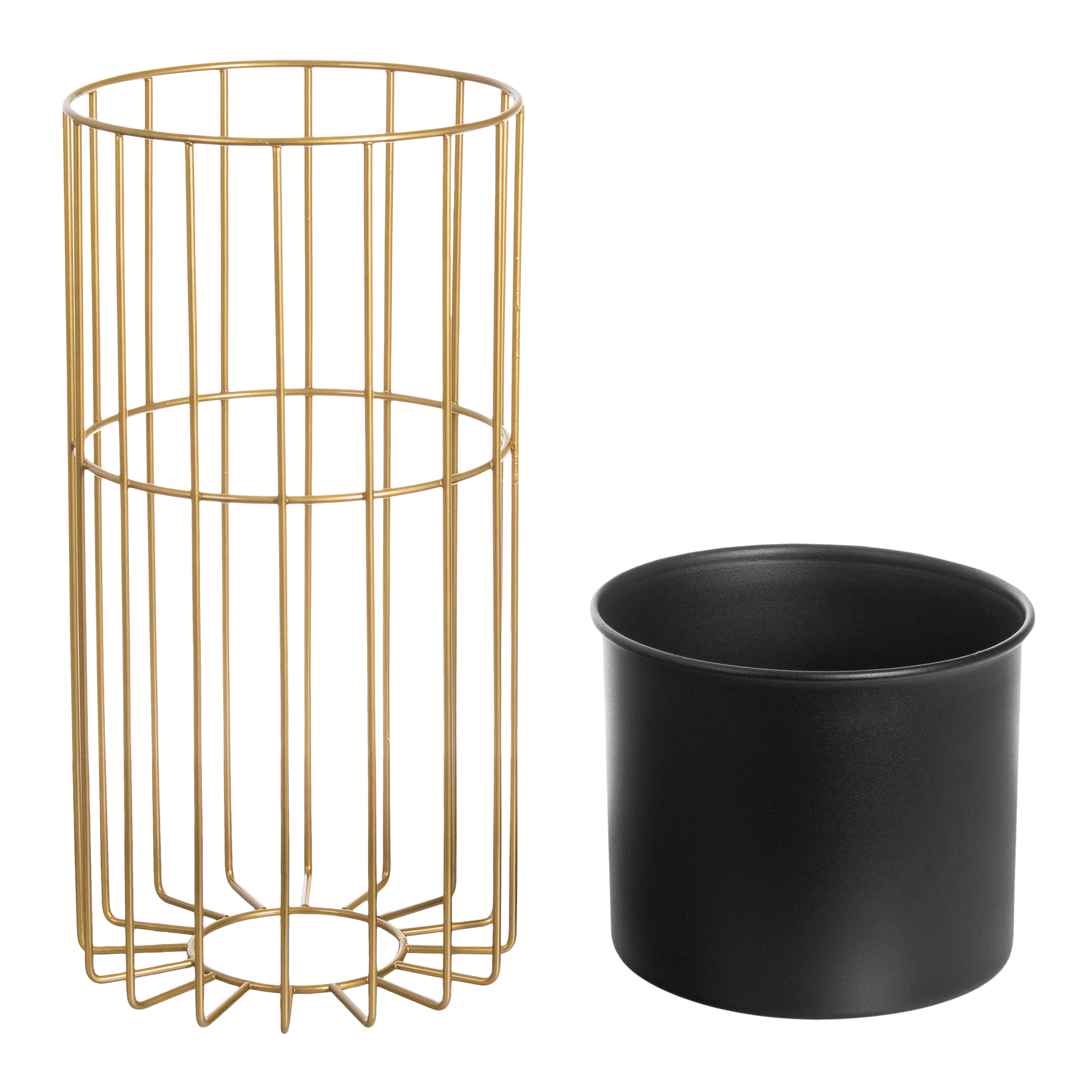 Kwietnik z osłonką stojący metalowy złoto czarny 42cm