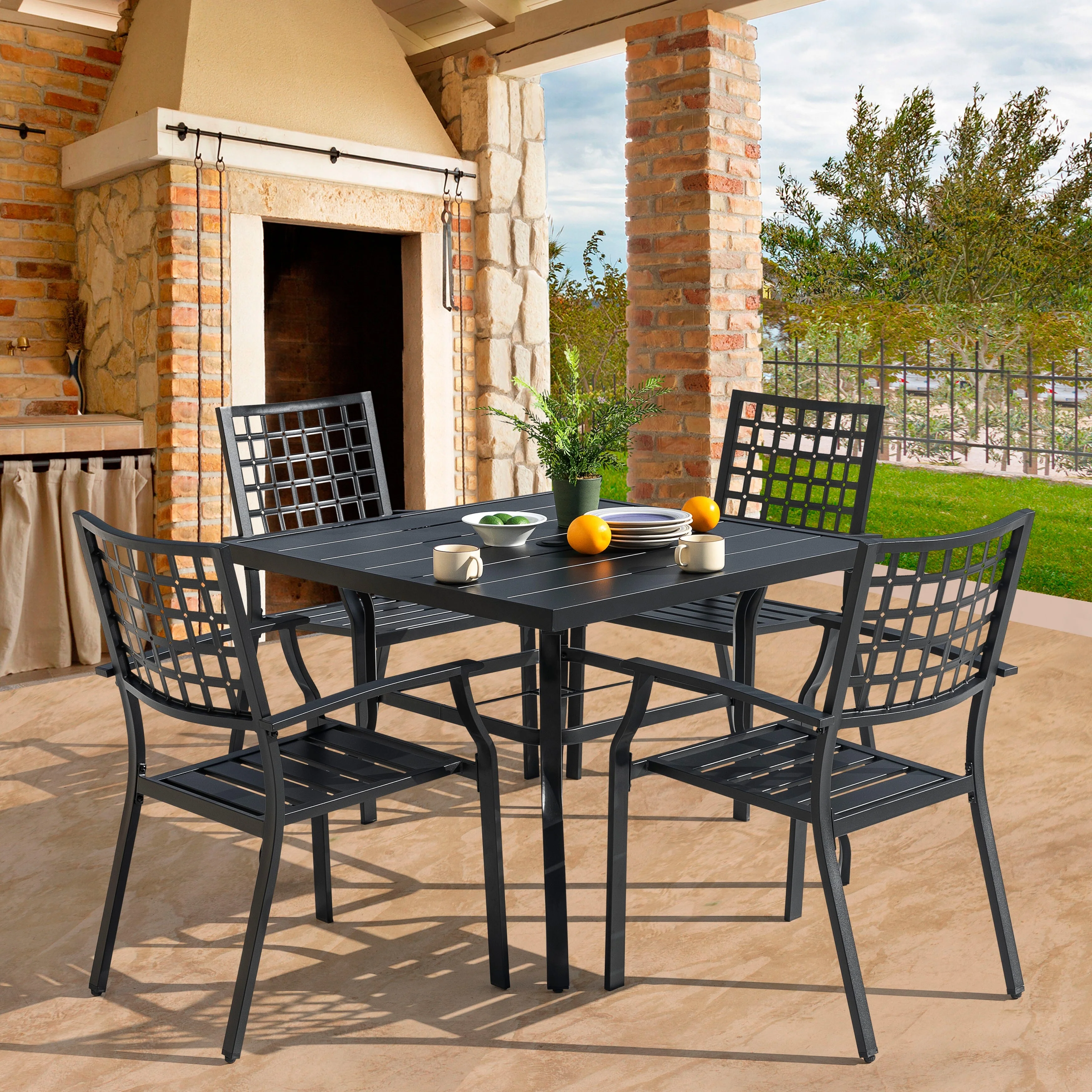Outdoor 5-Piece Dining Set with 1.57'' Umbrella Hole
