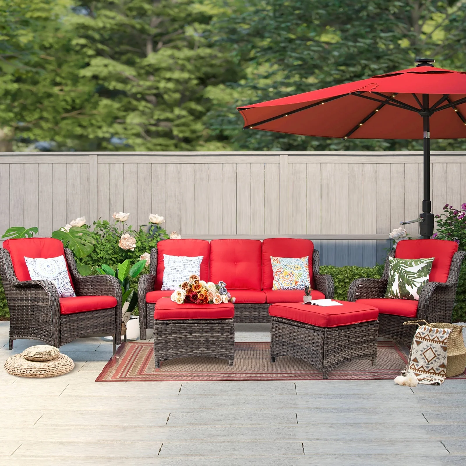 Cozywor 5-Piece Wicker Outdoor Patio Conversation Set