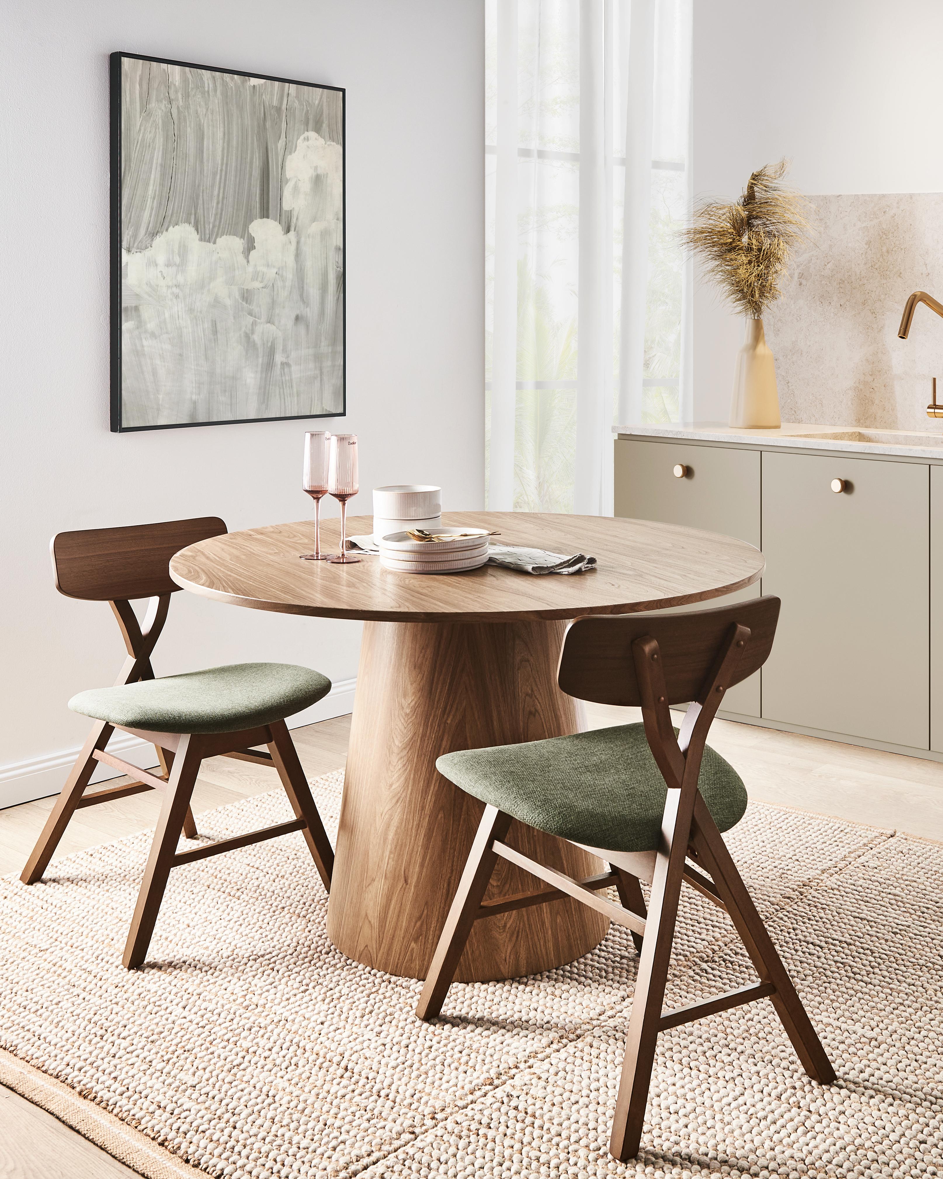 Set of 2 Dining Chairs LELAND Wood Dark Brown/ Green