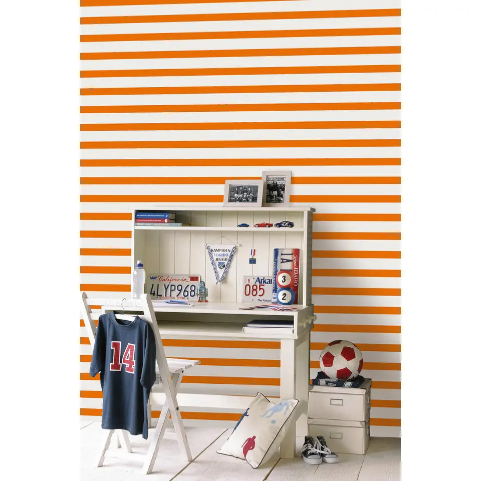 ESTAhome behang strepen oranje en wit - 53 cm x 10.05 m