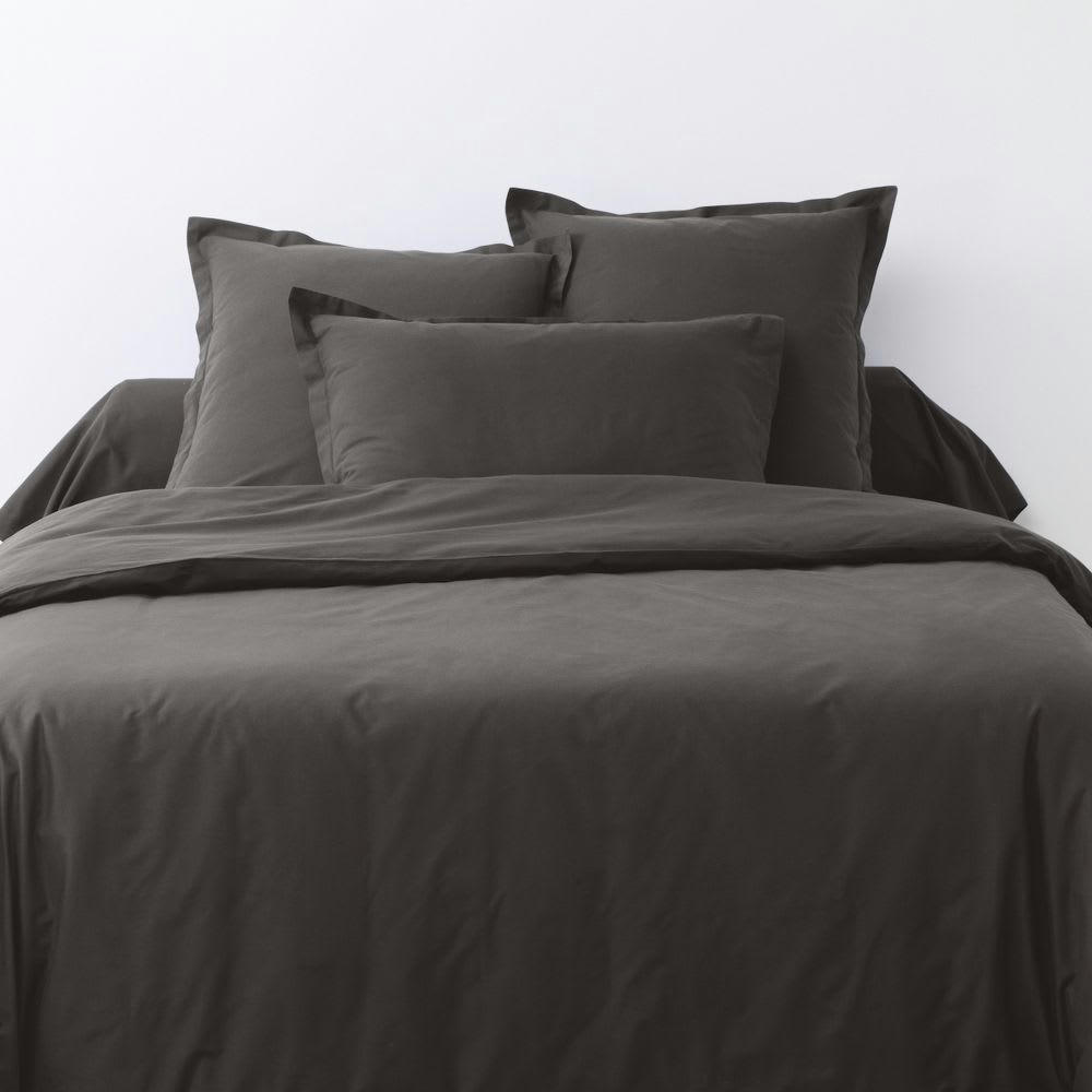 - Parure de lit 2 places coton unie gris foncé 240x260 cm