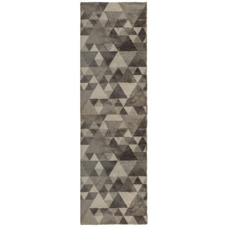 NURU - Tapis de couloir géométrique gris et ivoire Dakari 60 x 230