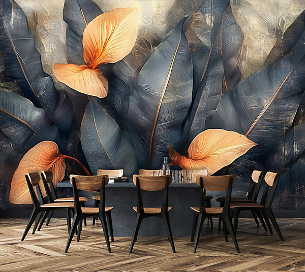 Papier Peint Panoramique Intissé Feuilles Béton Nature 350x250 cm - Colle Inclus - Moderne XXL Papier Peint por Chambre Salon