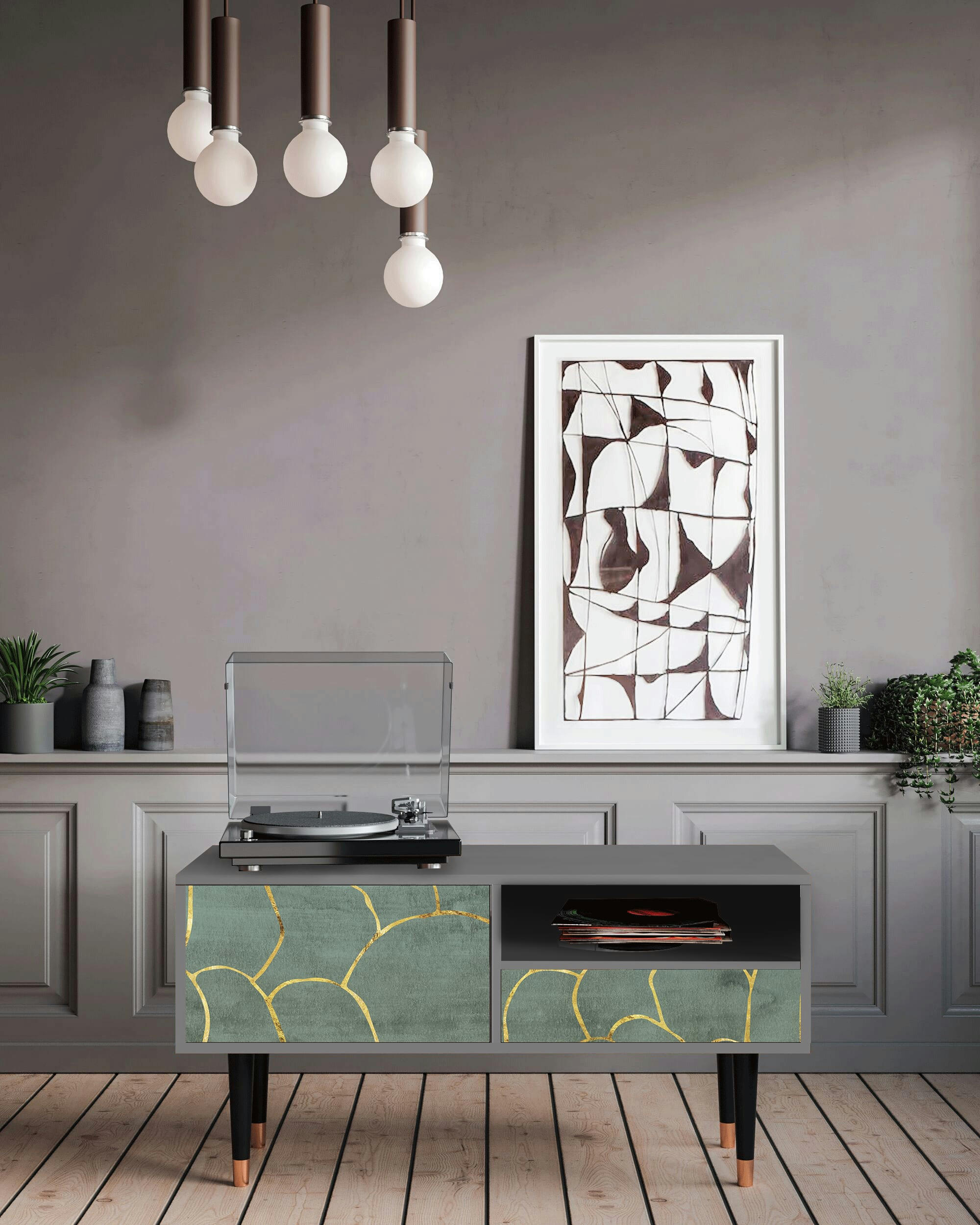 MAGNIFICENT WATER LILY - Meuble TV  bleu-vert 1 tiroir et 1 porte L 115 cm