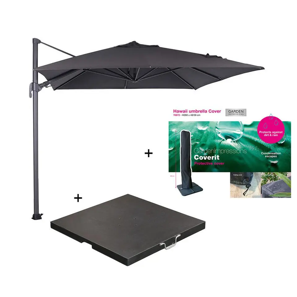 Garden Impressions parasol S 250x250 d. grijs/zwart met voet en hoes