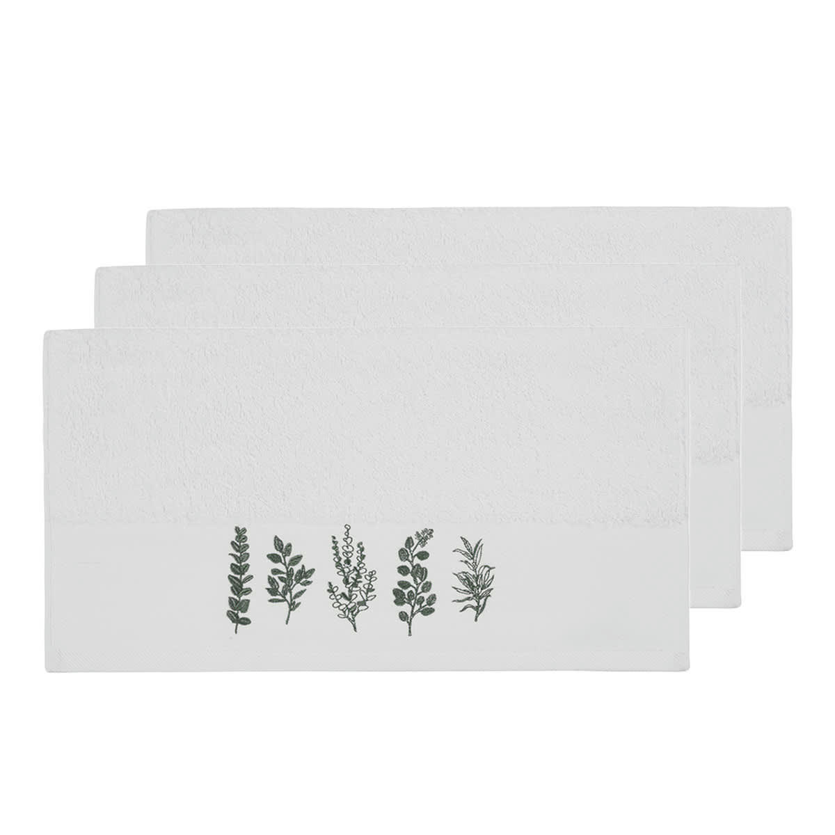 EUCALYPTUS - Lot de 3 serviettes invité Blanc 30x50 cm