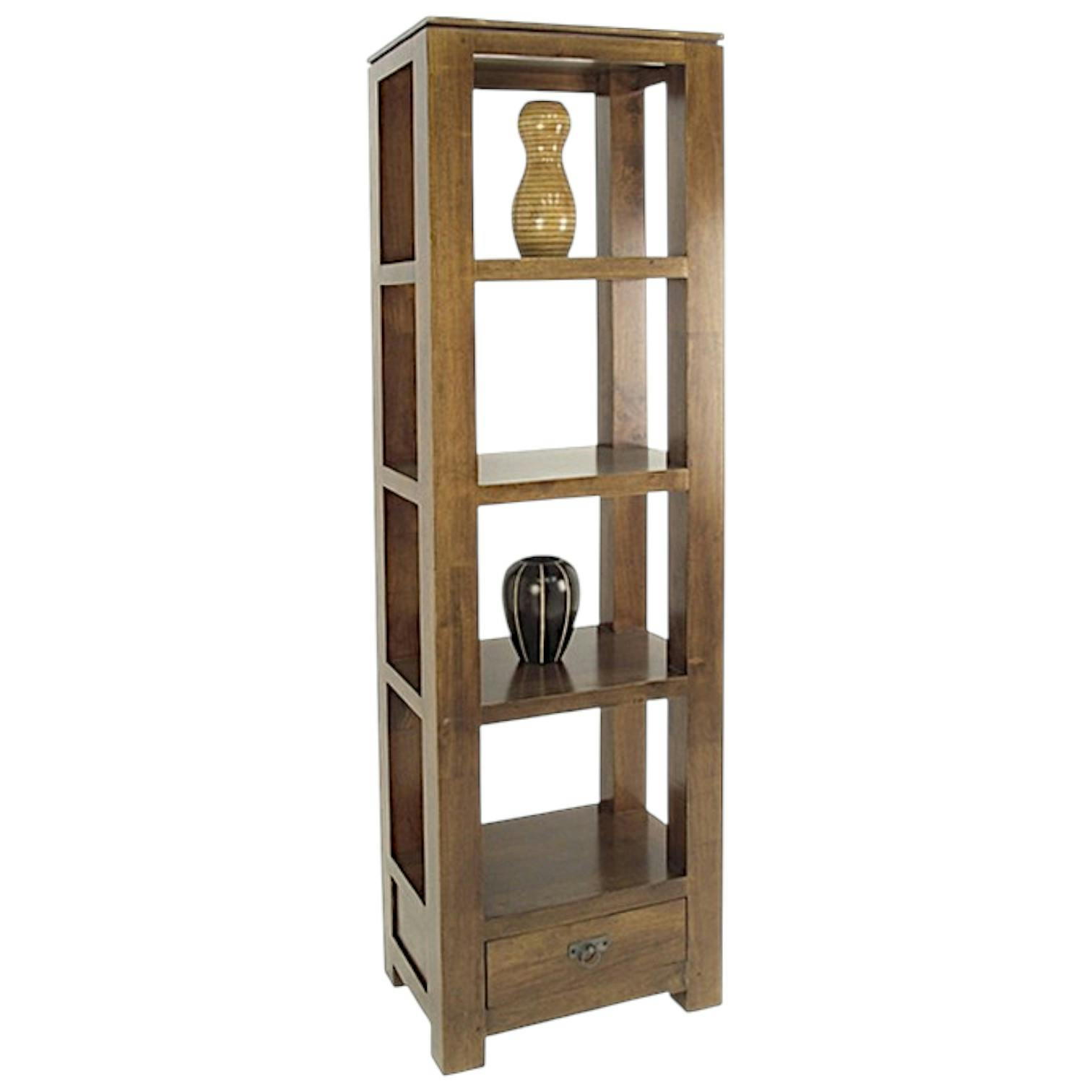 Etagère colonne 1 tiroir bois hévéa massif H190cm HELENA