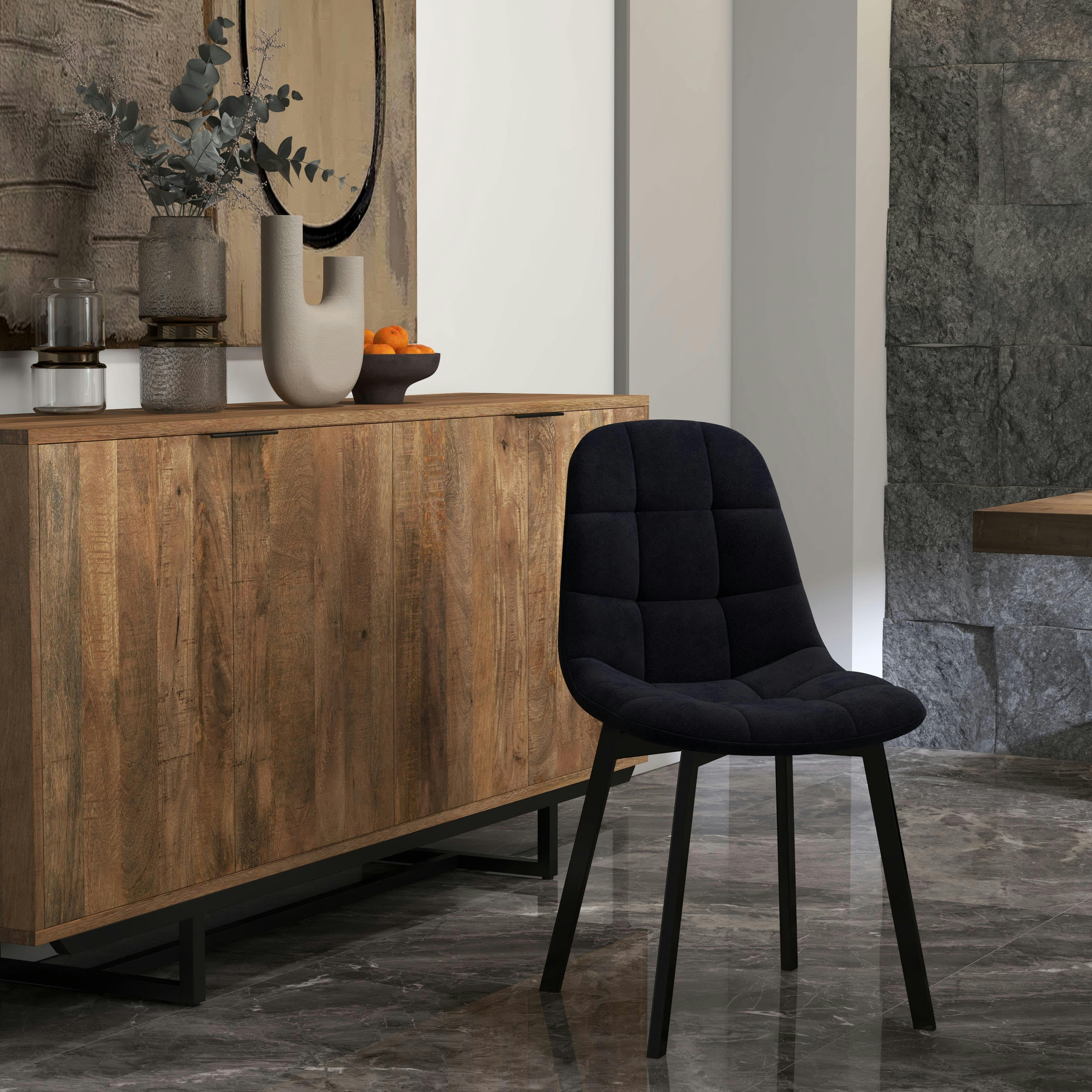 STELLIA - Chaise en Velours et métal Noir (x4)