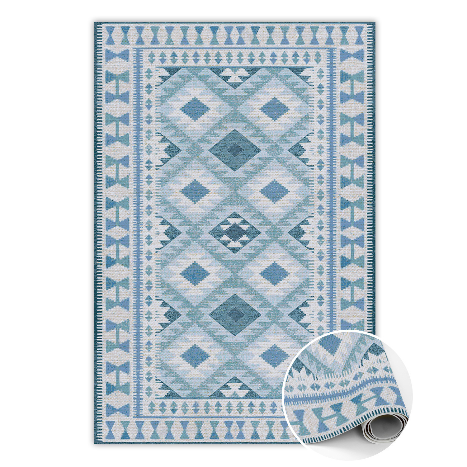 Modny dywan winylowy 60x90 cm - niebieskie romby