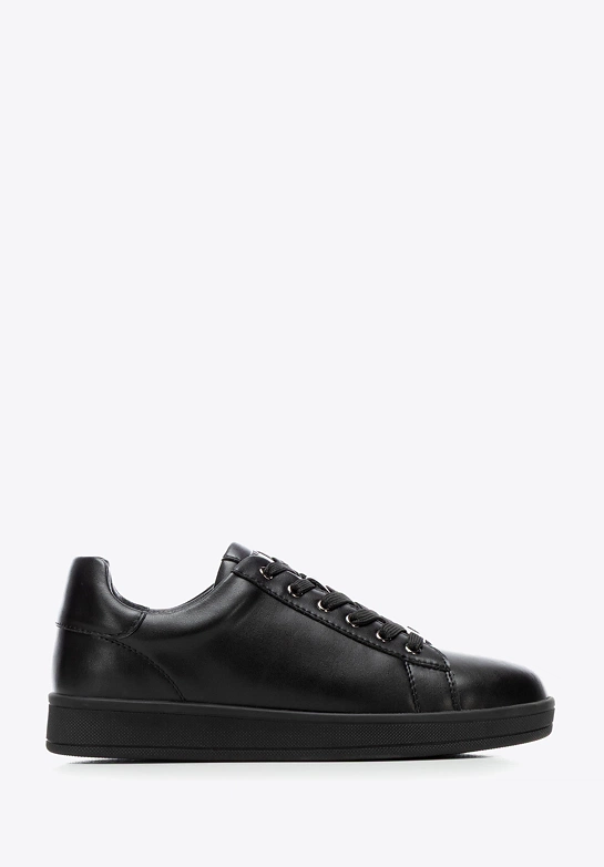 Damskie sneakersy skórzane na platformie czarne