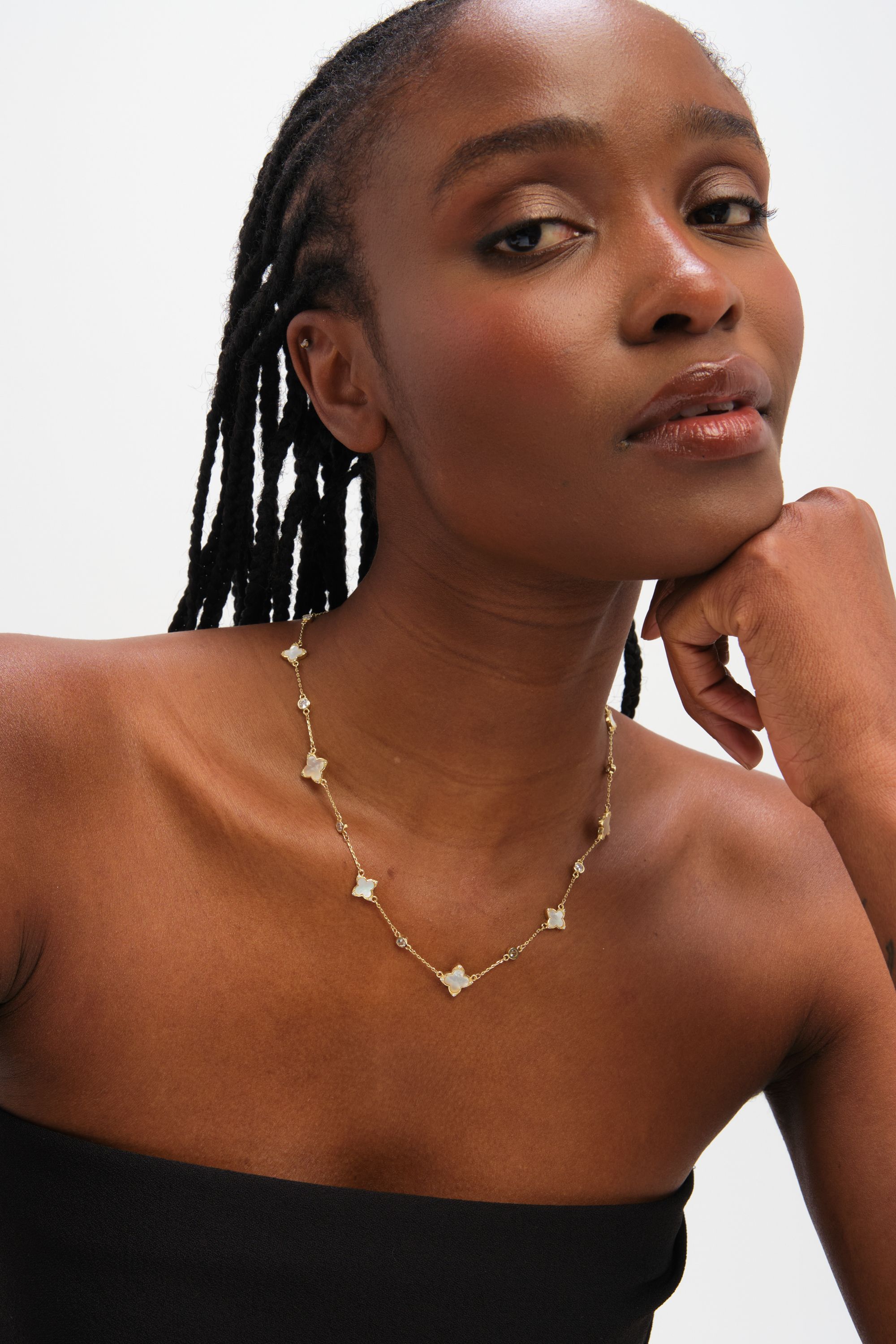 Jon Richard Gold Plated Mother of Pearl and Crystal Clover Necklace